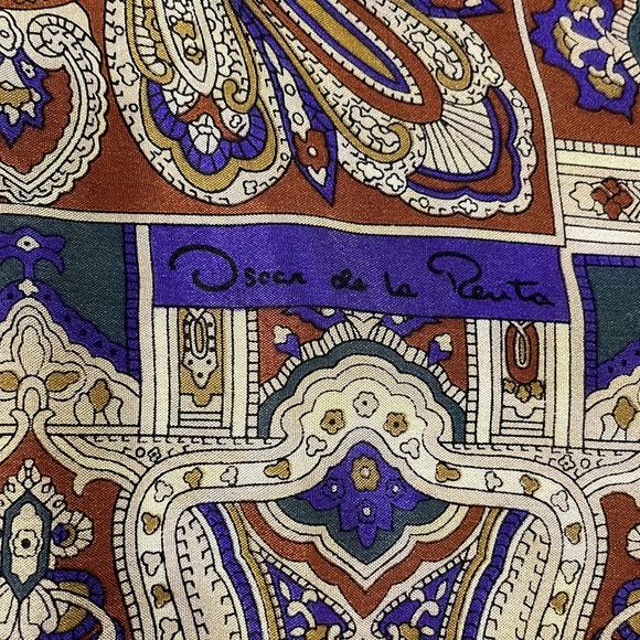 Oscar de la Renta Paisley Scarf in Blue and Brown - Picture 3 of 6